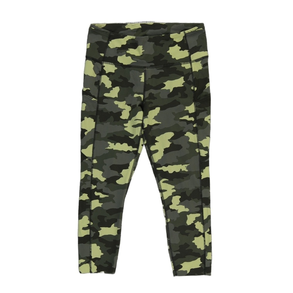 Lululemon Leggings Women's Size 10 Green Camo Invigorate High Rise Pockets Crop